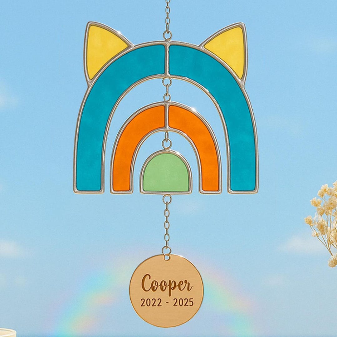 Personalized Stained Glass Pet Memorial Rainbow Suncatcher | Rainbow ...