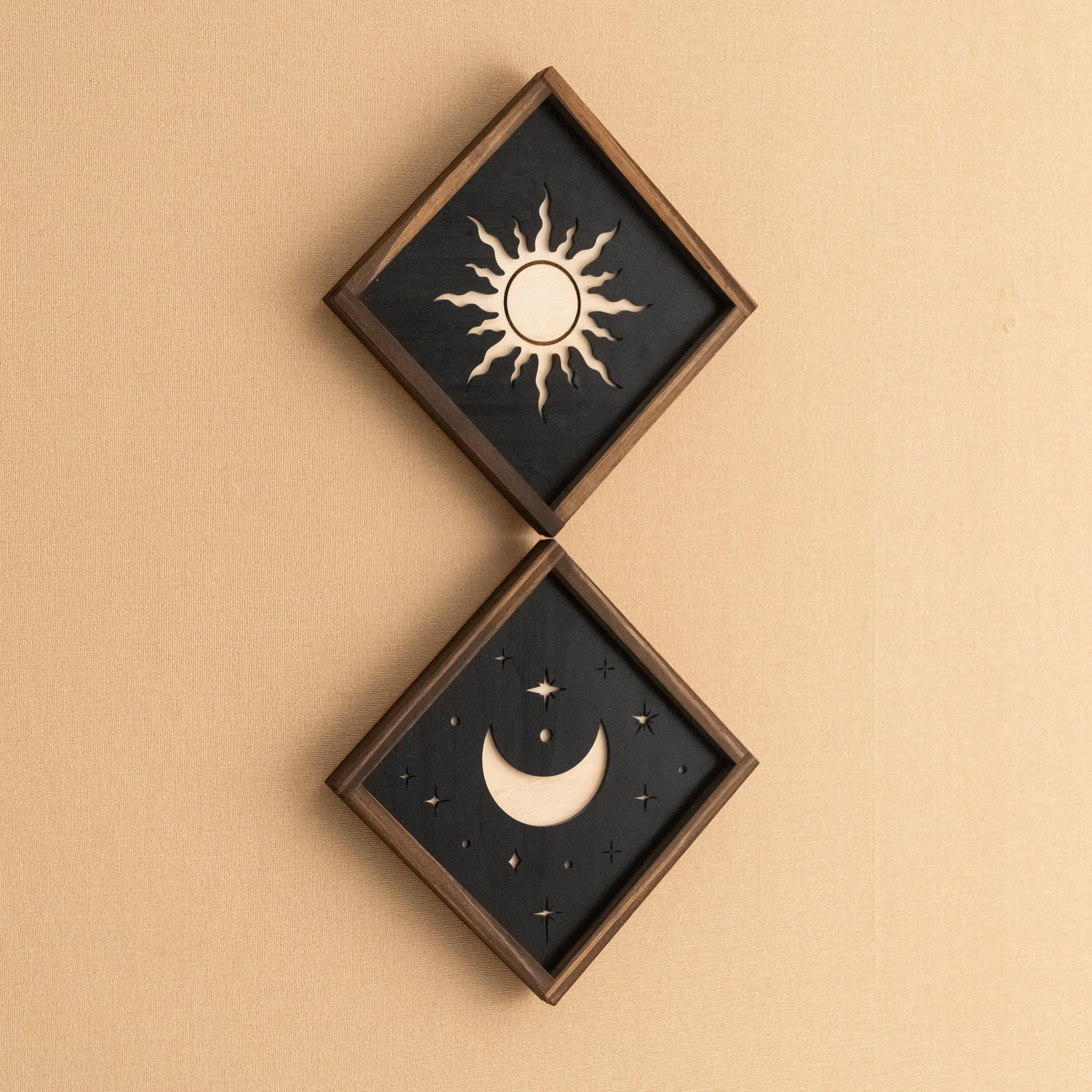 Sun and Moon Wooden Wall Art for Celestial Boho Home Decor Accent Y55 ...