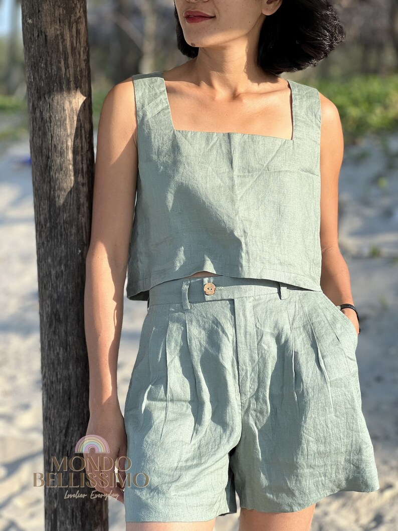 Linen Top and Shorts Summer Linen Set Women Linen Clothes Etsy