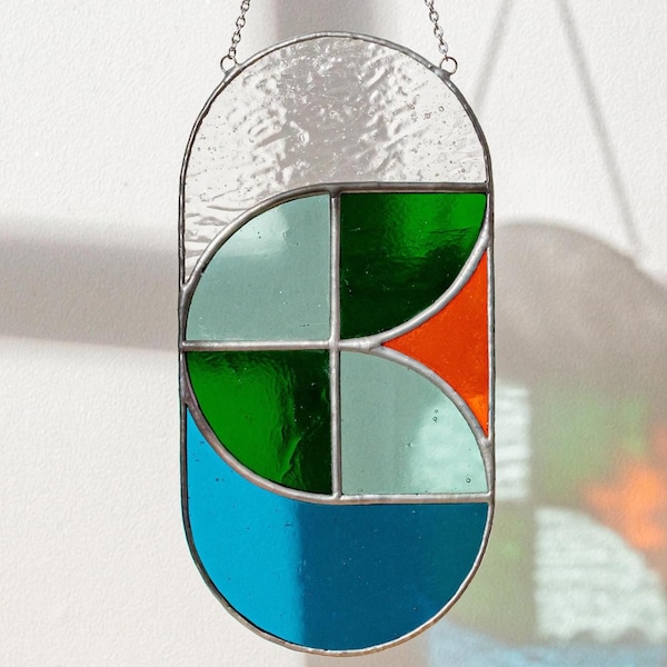 Glas Wandbehang, Glas Suncatcher, Minimalistisches Dekor, Buntglas Dekor, Modernes Buntglas, Glas Fenster Aufhängen, Glaskunst F64