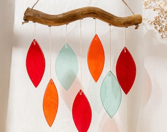 Stained Glass Wind Chime for Boho and Minimalist Window Decor F70
