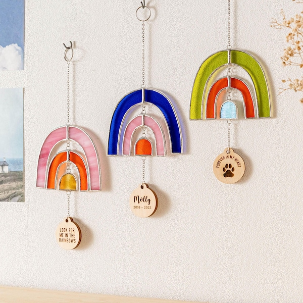 Regenbogen Brücke Haustier Gedenk Glasmalerei Pfoten Abdruck Suncatcher F32