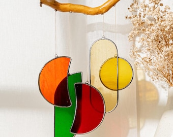Mid-Century Modern Buntglas Klangspiel – Sonnenlicht Fensterbild & Geschenk F88