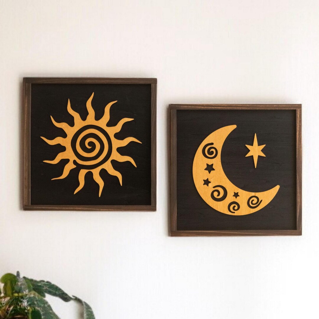 Sun and Moon Wooden Wall Art for Celestial Inspired Wall Decor Y54 - Etsy
