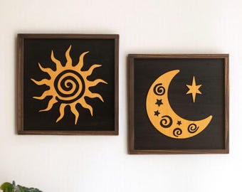 Decorazione murale in legno con sole e luna per decorazioni murali ispirate al cielo Y54