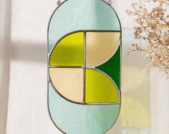 Modern stained glass suncatcher, window decoration, glass wall hanging F64