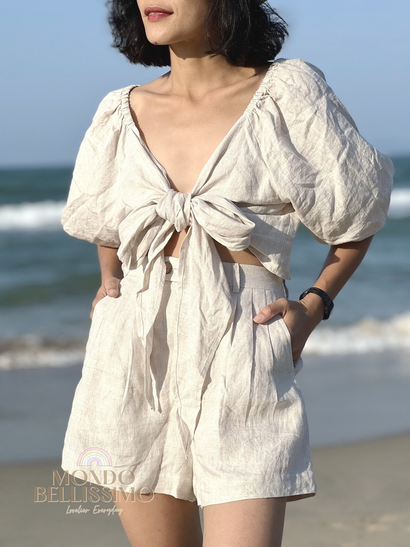 Tie Front Linen Crop Top White Linen Top Custom Linen Etsy