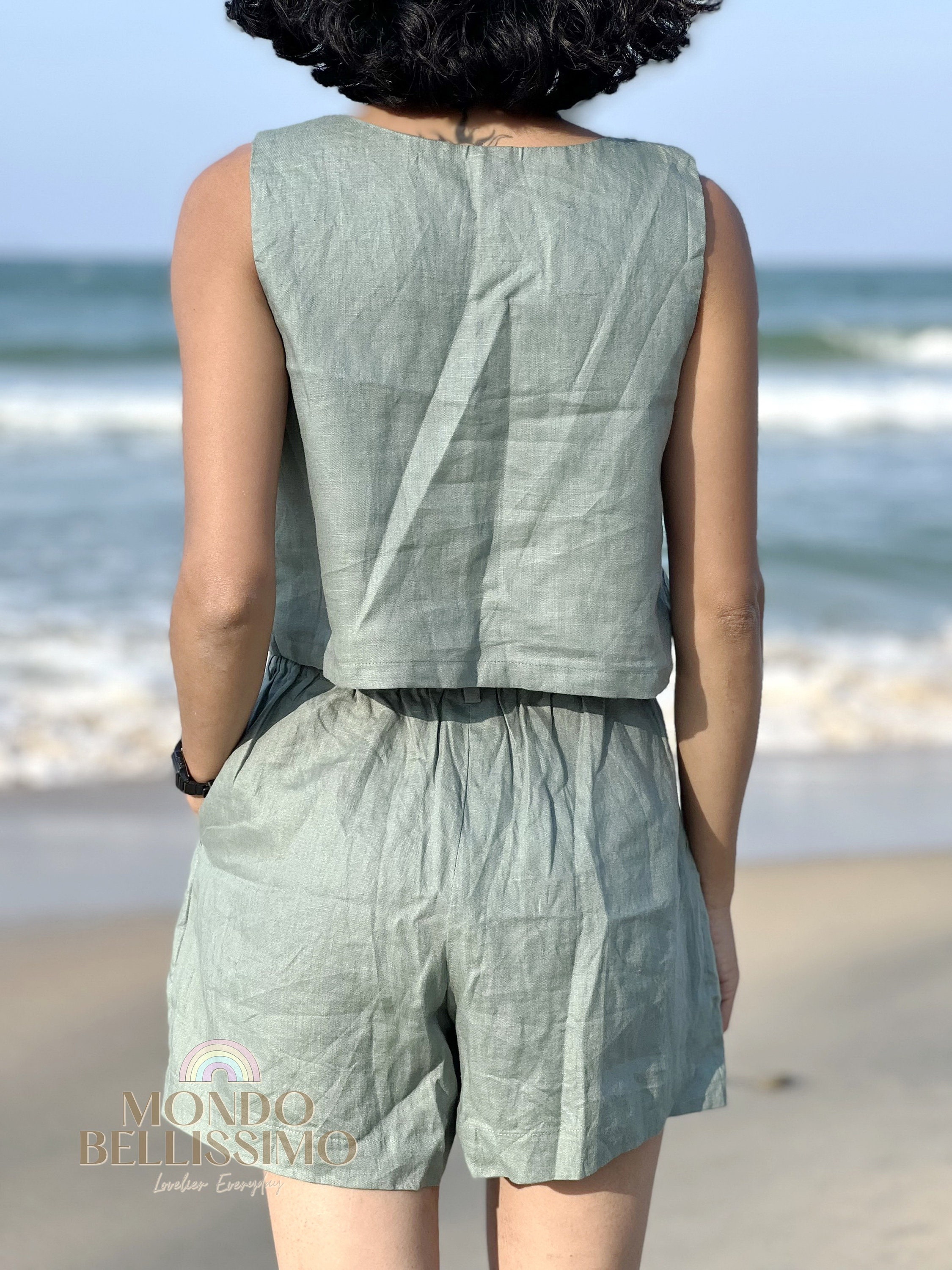 Linen Top and Shorts Summer Linen Set 