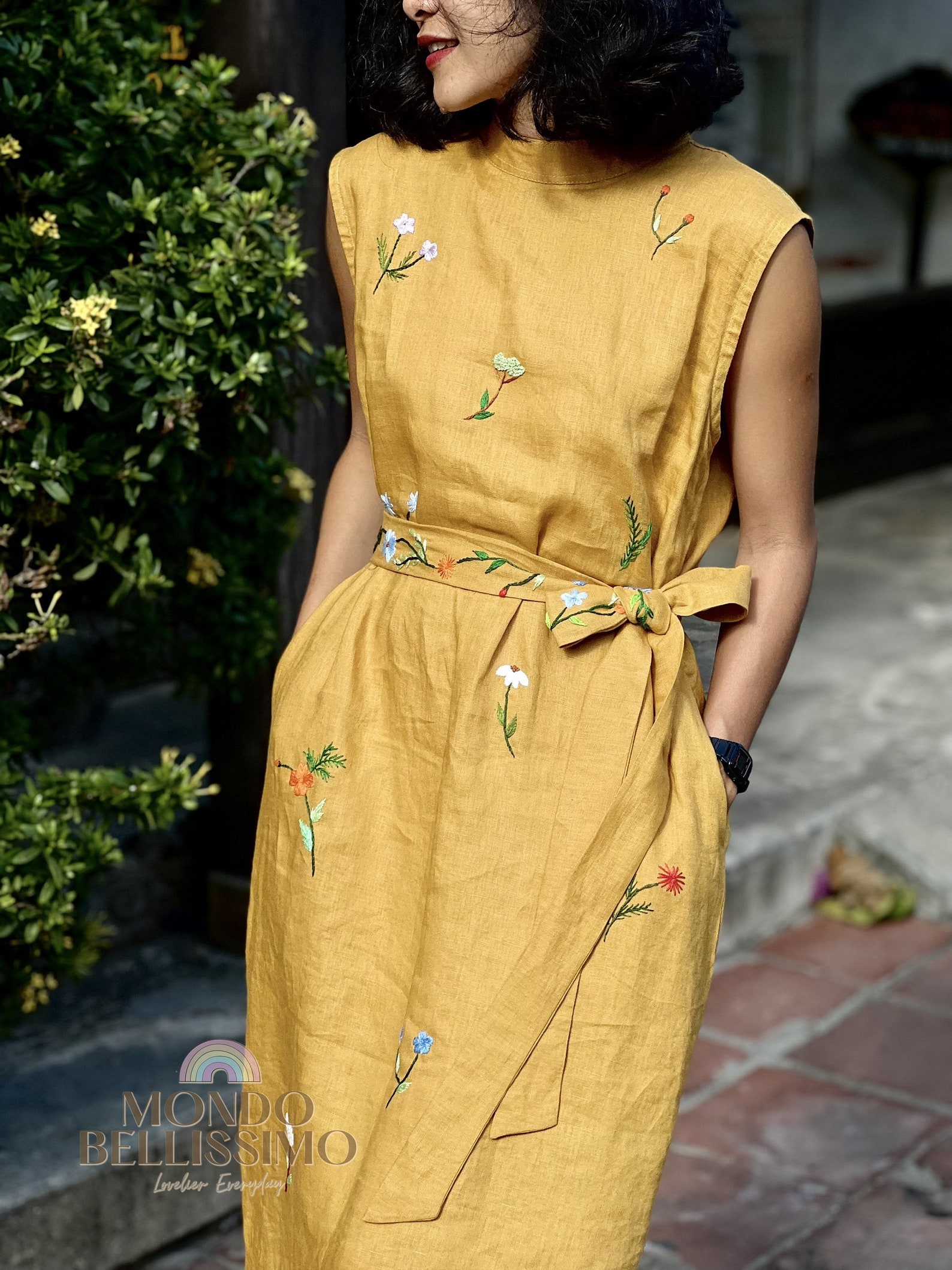 Hand Embroidery Linen Dress Linen Casual Dress Women With Etsy