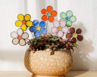 Stained Glass Flower Plant Stake for Living Room and Bedroom Decor F39