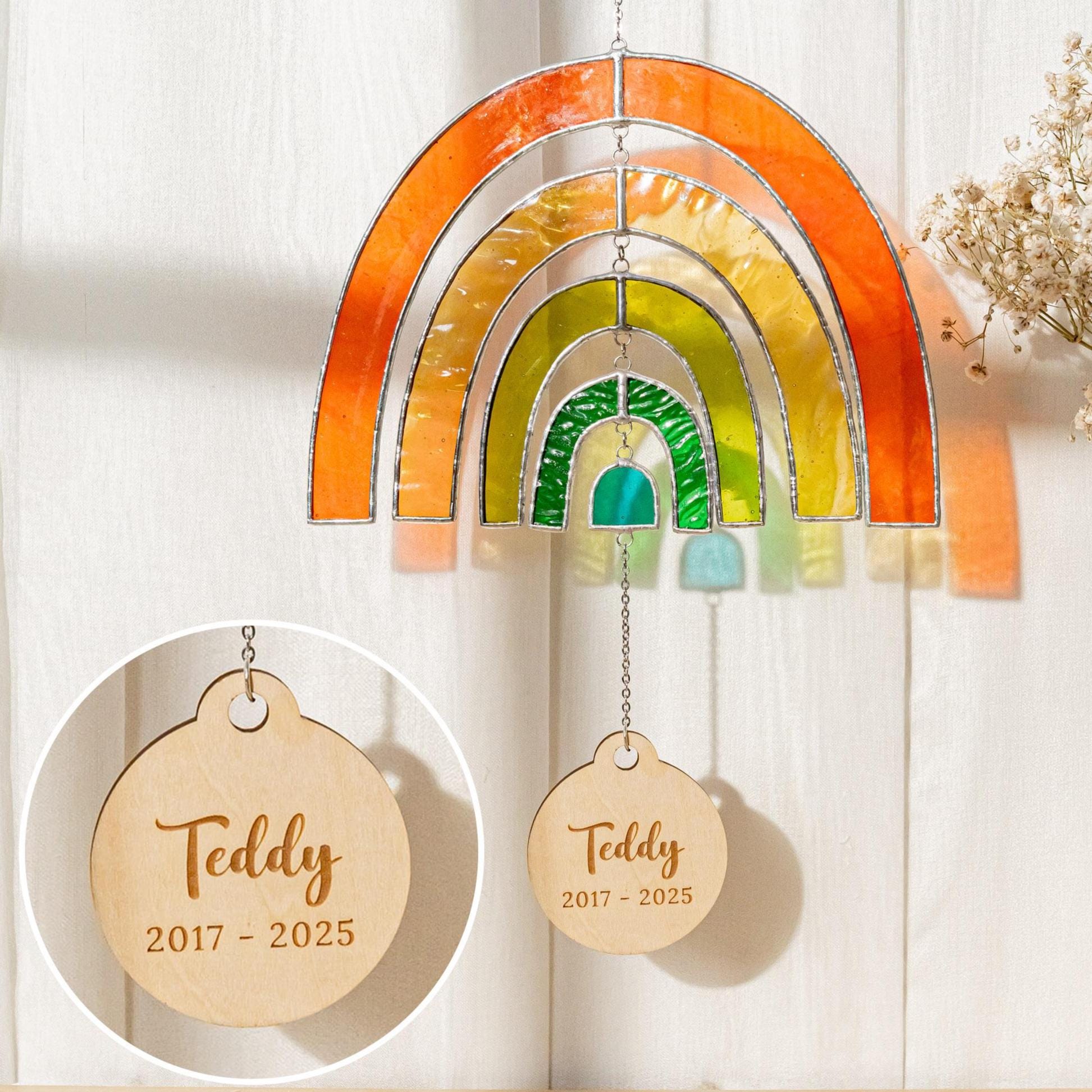 Personalized Rainbow Bridge Stained Glass Sun Catcher. Rainbow Heart ...