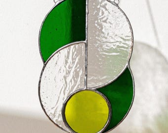 Modern stained glass suncatcher, window decor, glass wall hanging F85