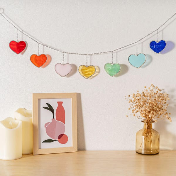 Guirnalda de corazones de San Valentín con vitrales para una decoración vibrante de ventanas F96