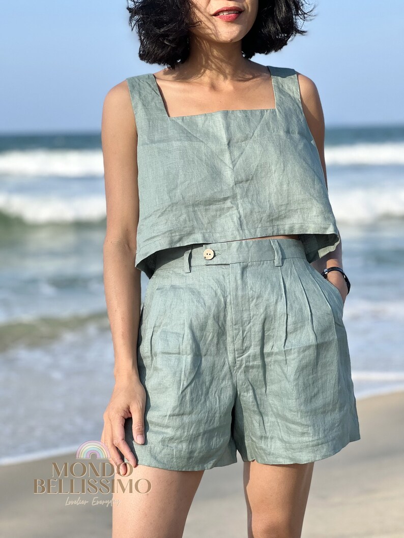 Linen Top and Shorts Summer Linen Set Women Linen Clothes Etsy