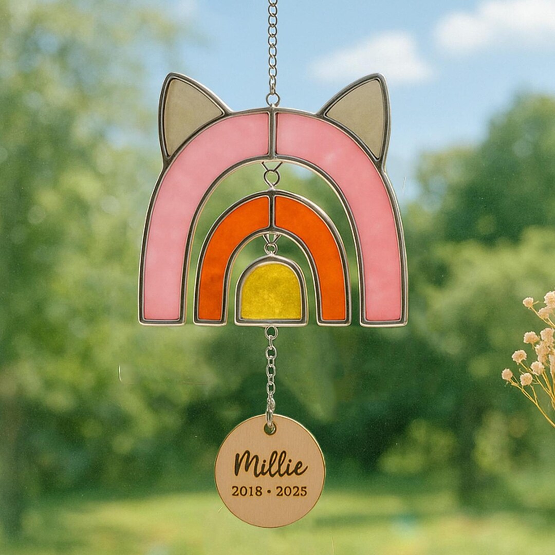 Personalized Rainbow Bridge Stained Glass Sun Catcher. Rainbow Heart ...