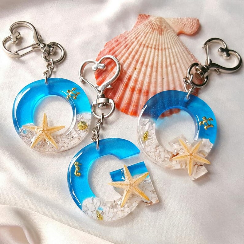 Personalized Beach Letter Resin Keychain One of a Kind Real Etsy