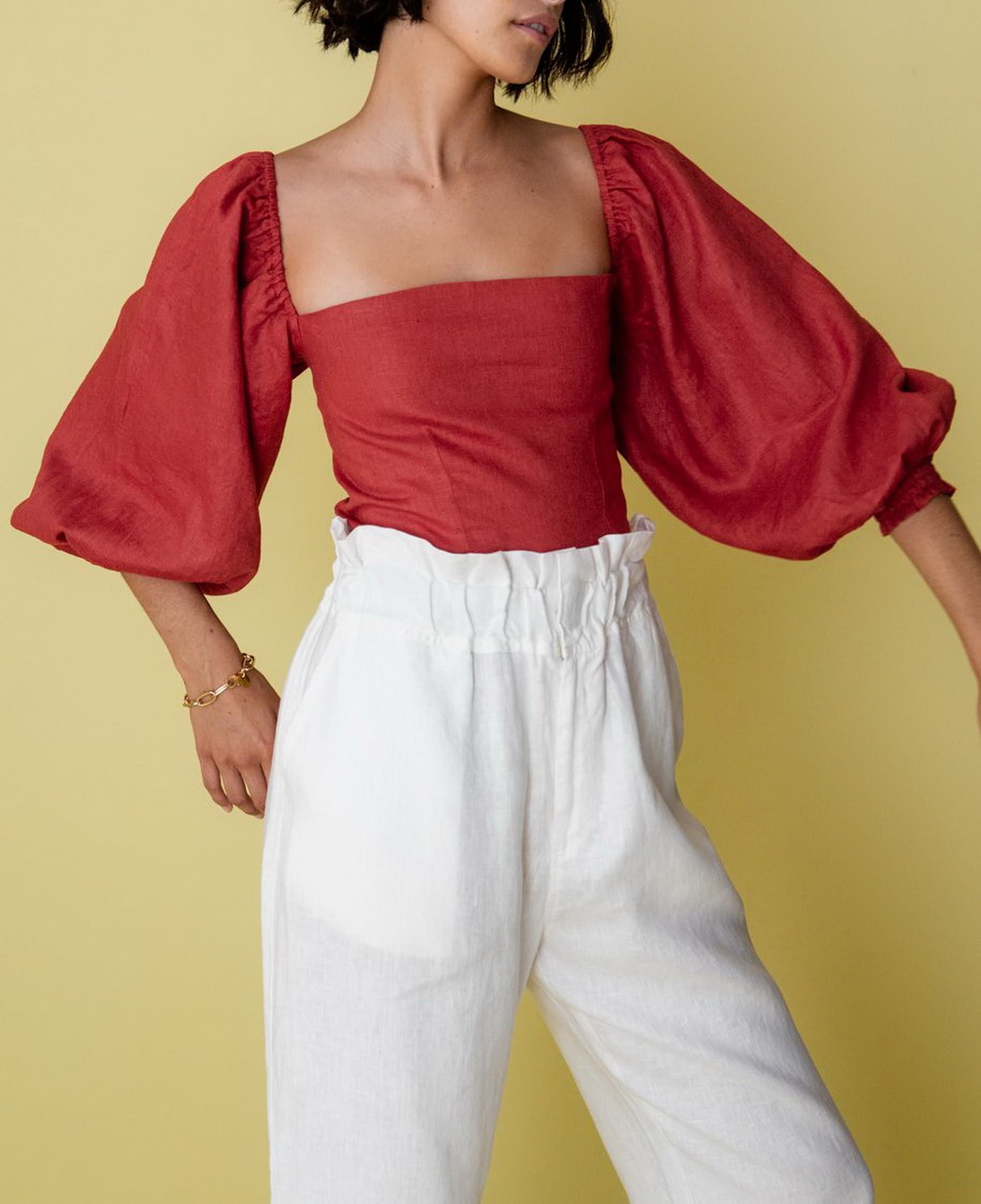 Custom Linen Puff Sleeve Top Lantern 