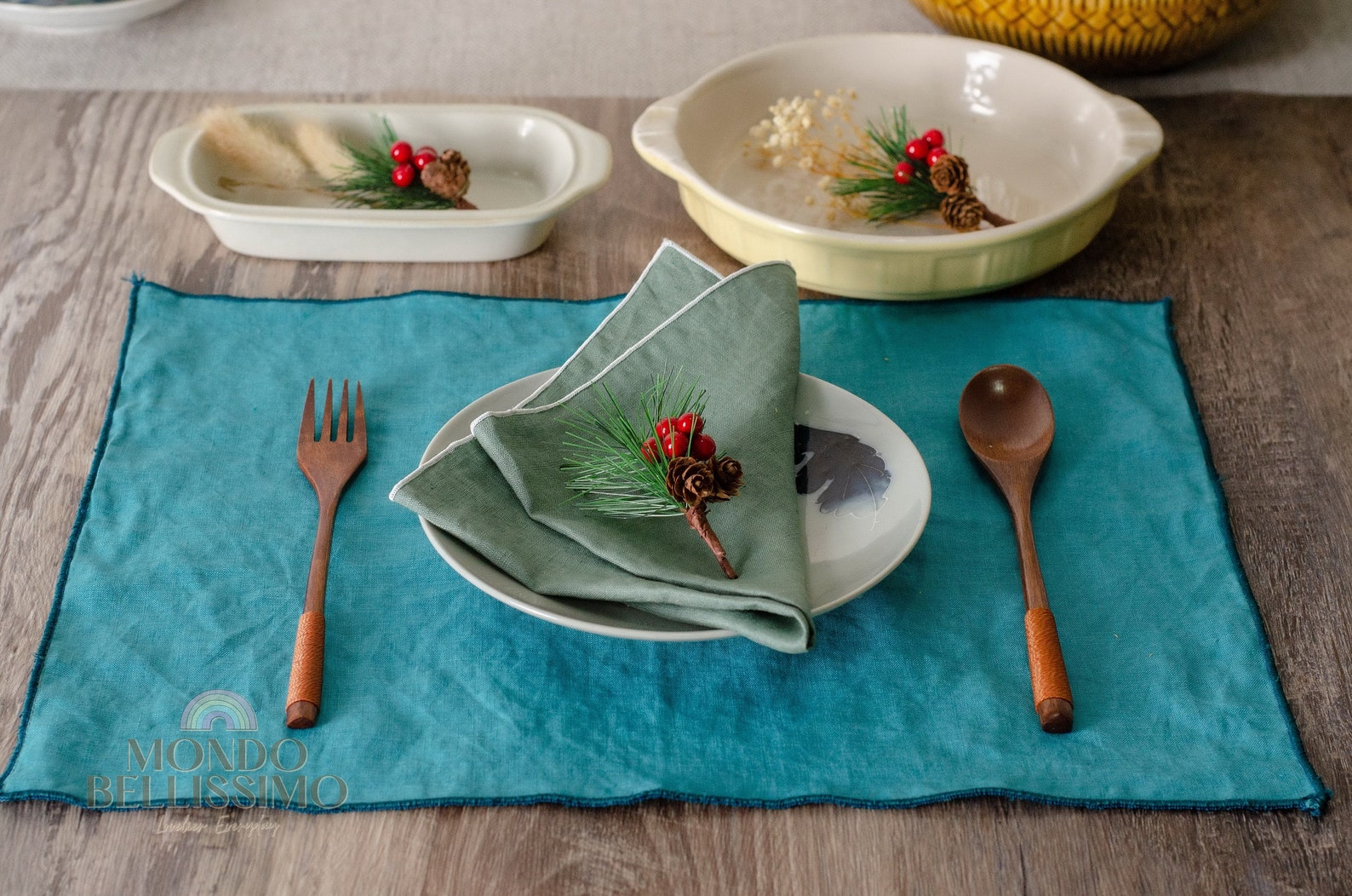 Handmade Linen Placemats Boho Rustic Placemats With Ruffle Etsy