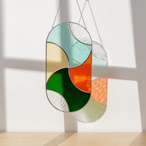Stained Glass Suncatcher, Geometric Decor, Stained Glass Panel, Window Suncatcher, Art Decor Style, Modern Design, Personalized Gifts F62