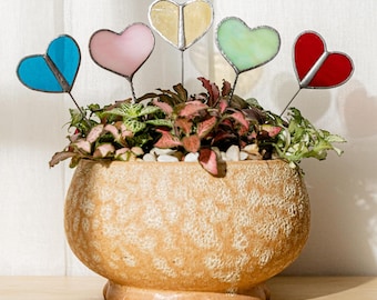 Stained Glass Heart Plant Stake for Plant Pot Flower Bed Window Box, Wedding Table Decor Love Gift for Mum Mam Houseplant Decorations F44