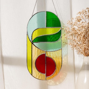 Modern stained glass suncatcher, window decor, glass wall hanging F83
