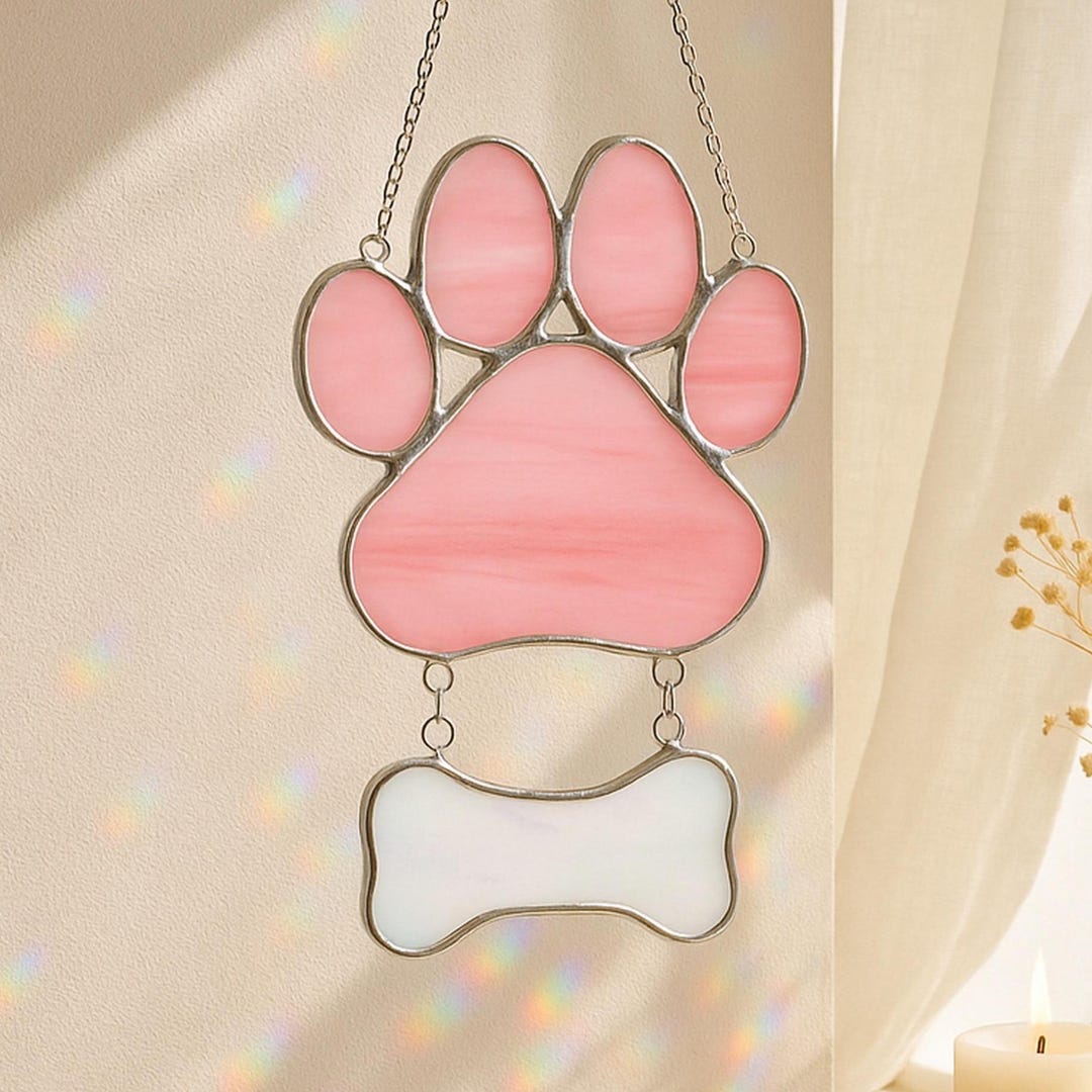 Angel Paw Stained Glass Pet Memorial Suncatcher | Loss of Pet Keepsake ...