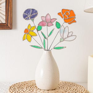 Stained Glass Wildflower, Everlasting Glass Wildflower, Unique Gift for Mom, Wildflower Stained Glass Bouquet, Wildflower Suncatcher Q11