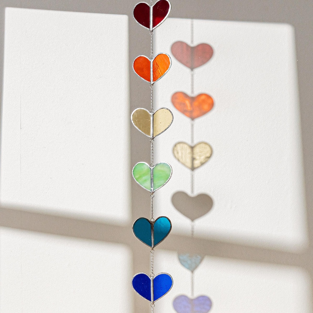 String of Heart Glass, Window Sun Art, Stained Glass Heart, Windows ...