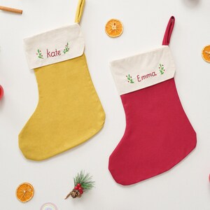 Embroidered Linen Stocking, Christmas Stockings, Linen Stocking, Personalized Gift, Name Stocking, Holiday Stocking, Minimal Stocking X03 image 5
