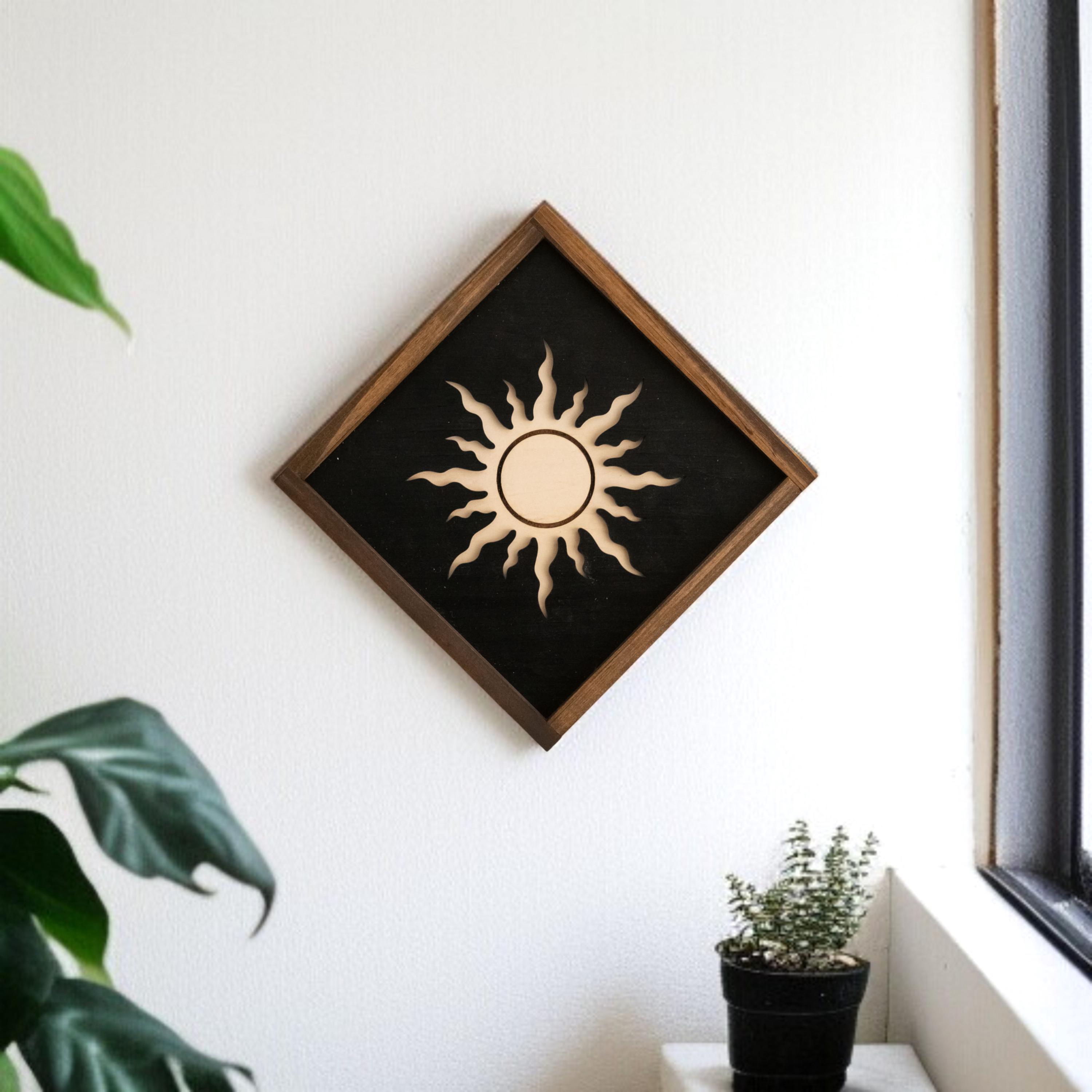Sun and Moon Wooden Wall Art for Celestial Boho Home Decor Accent Y55 ...