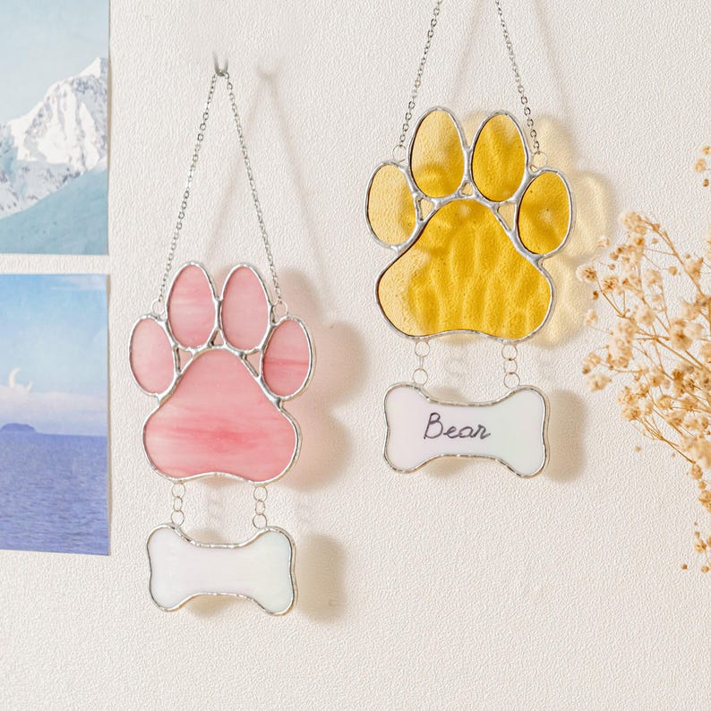Custom Paw Print Stained Glass Memorial Suncatcher | Pet Loss Sympathy ...