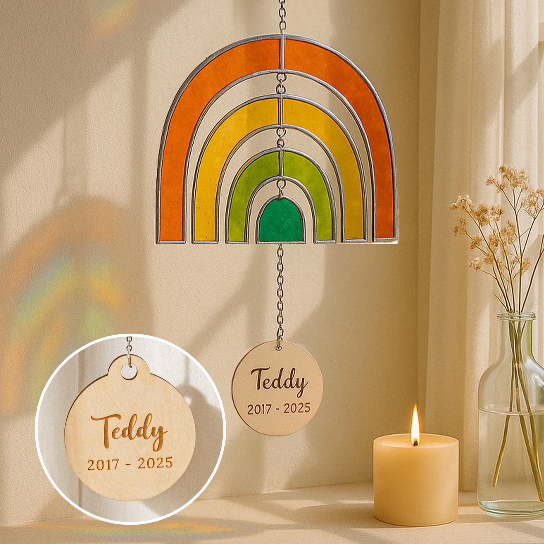 Personalized Rainbow Bridge Stained Glass Sun Catcher. Rainbow Heart ...