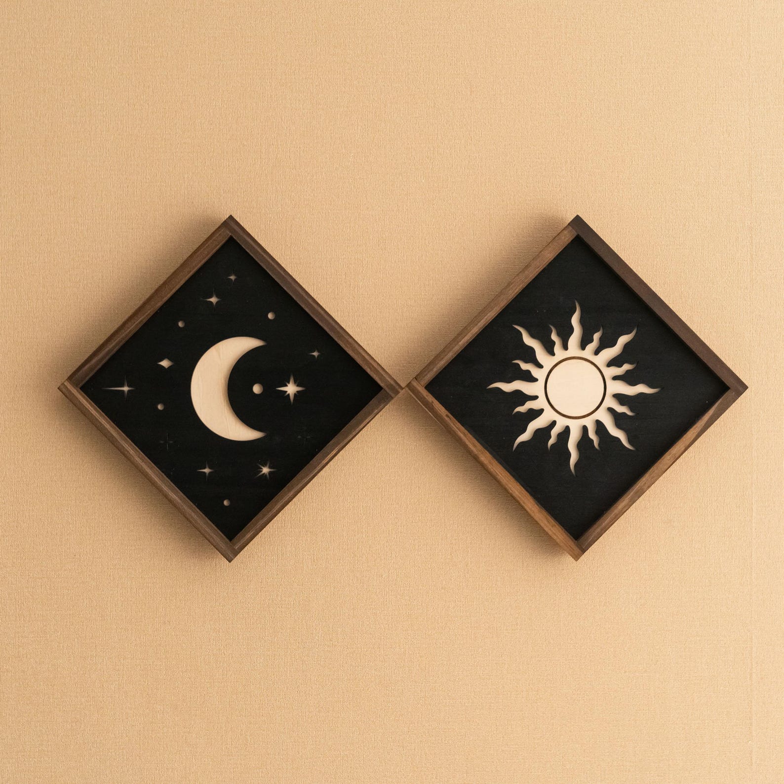 Sun and Moon Wooden Wall Art for Celestial Boho Home Decor Accent Y55 ...