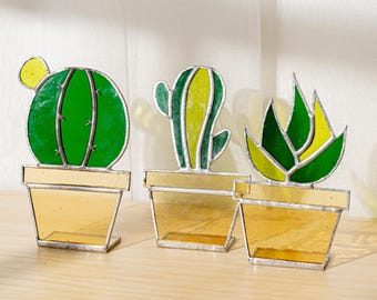 Stained Glass Cactus, Glass Suncatcher, Nature Leaves Decor, Plant Suncatcher, Catus Decor, Succulent Glass, Window Decor, Glass Cactus F50