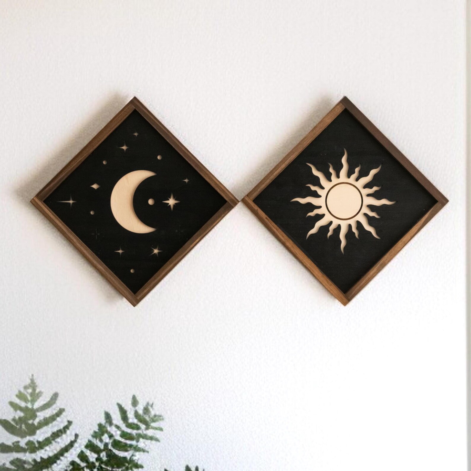 Sun and Moon Wooden Wall Art for Celestial Boho Home Decor Accent Y55 ...