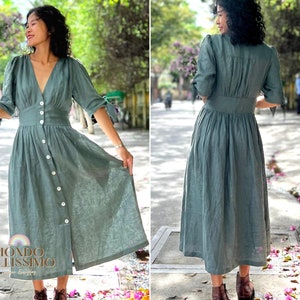 Fall Linen Midi Dress With Pocket, Casual Loose Linen Dress, Boho Vintage Dress, Oversized Dress, Minimalist Dress, Boho Linen Clothing