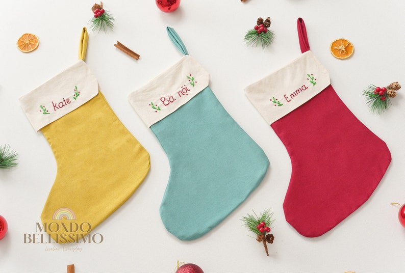 Embroidered Linen Stocking, Christmas Stockings, Linen Stocking, Personalized Gift, Name Stocking, Holiday Stocking, Minimal Stocking X03 image 9