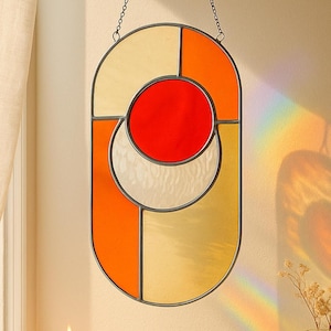 Modern stained glass suncatcher, window decor, glass wall hanging F63