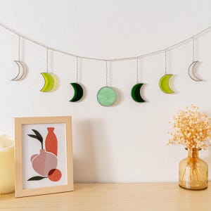 Guirnalda de vitrales con fases lunares para decoración de pared bohemia F59