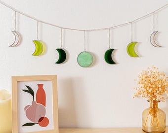 Stained Glass Moon Phase Garland For Boho Home Wall Decor F59