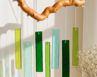Campana de viento de vitral y palo de madera para decoración de ventanas y para inauguración de casa F67