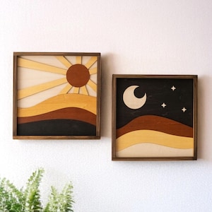 Sun and Moon Wooden Wall Art For Boho and Modern Home Decor Y56