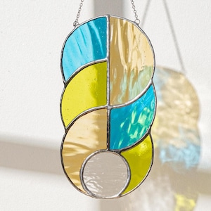 Modern stained glass suncatcher, window decor, glass wall hanging F84