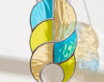 Modern stained glass suncatcher, window decor, glass wall hanging F84