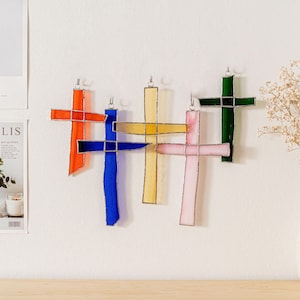 Suncatcher Cross, Religious Cross, Glass Art Church, Christian Gift, Stained Glass, Window Decor, Suncatcher Gift, Stained Glass Cross F04