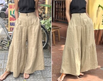 Linen Wide Pants, Wide Leg Culottes, Summer Linen Clothing, Trousers Women, Handmade Gift, Love And Confuse, 80s Plus Size,Minimalist Office