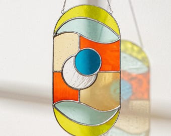 Wall Hanging Glass Suncatcher, Minimalist Decor, Custom Stained Glass, Window Wall Hangings, Art Wall Decor, Stain Glass Hanging F72