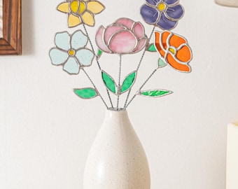 Stained Glass Birth Month Flower For Unique Plant Decor Accent Unique Gift for Mom   Q11