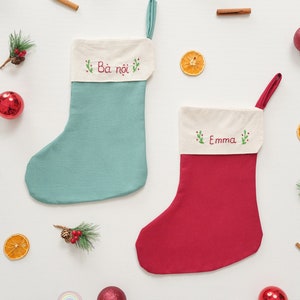 Embroidered Linen Stocking, Christmas Stockings, Linen Stocking, Personalized Gift, Name Stocking, Holiday Stocking, Minimal Stocking X03 image 6