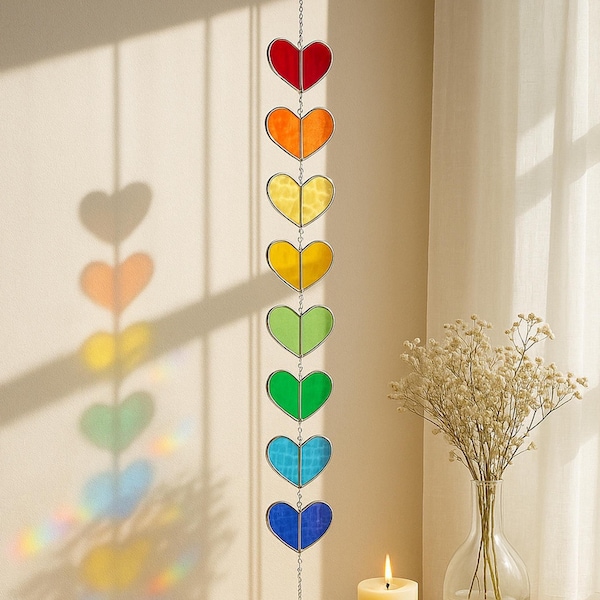 Bunt Glas Regenbogen Herz Girlande für Fenster Dekoration F22